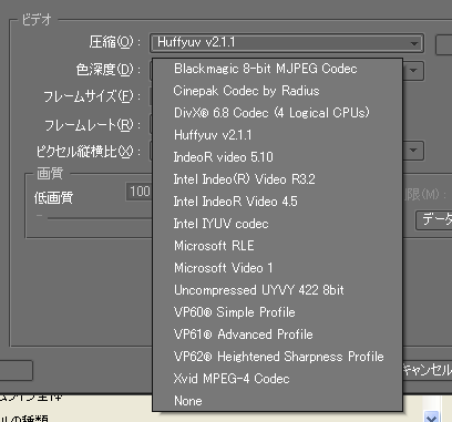 Premiere Elements 4 で選択できる映像コーデック